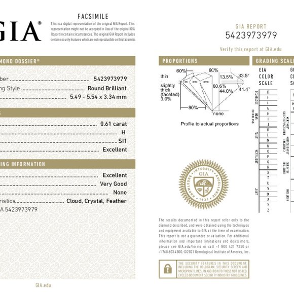 Round Diamond Pendant 14K White (0.61 Ct H Si1 ) Gia C47200061 - Picture 4 of 4